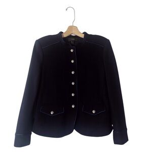 J. Crew Military Style Wool Cotton Jacket Navy Blue Silver Buttons